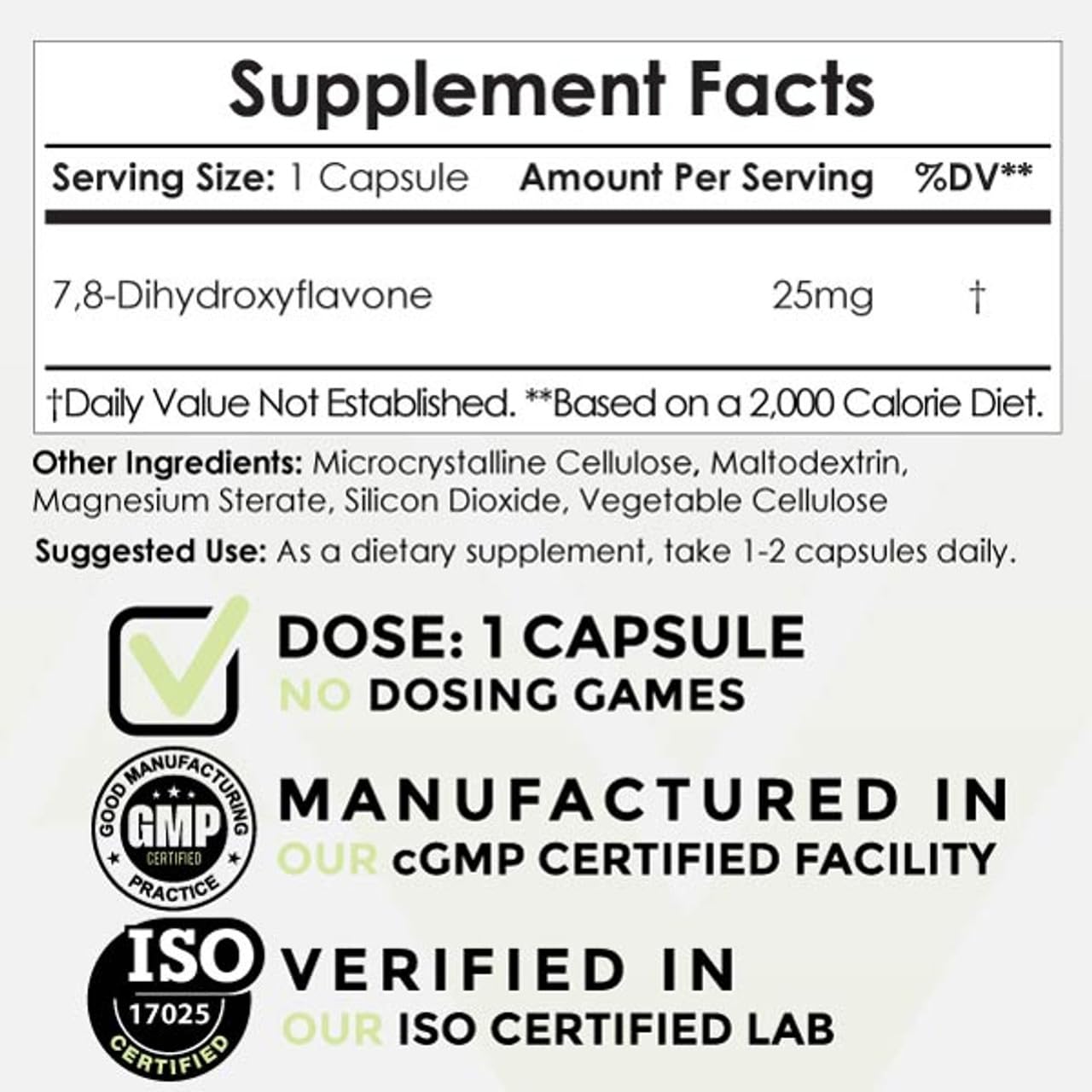 Nootropics Depot 7,8-Dihydroxyflavone 25mg Capsules, 60 Count