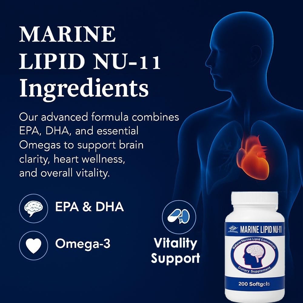 NCB NCB TECHNOLOGY Nu Health Marine Lipid NU-11 Omega 3 Fish Oil, Ginkgo Biloba Softgels 200