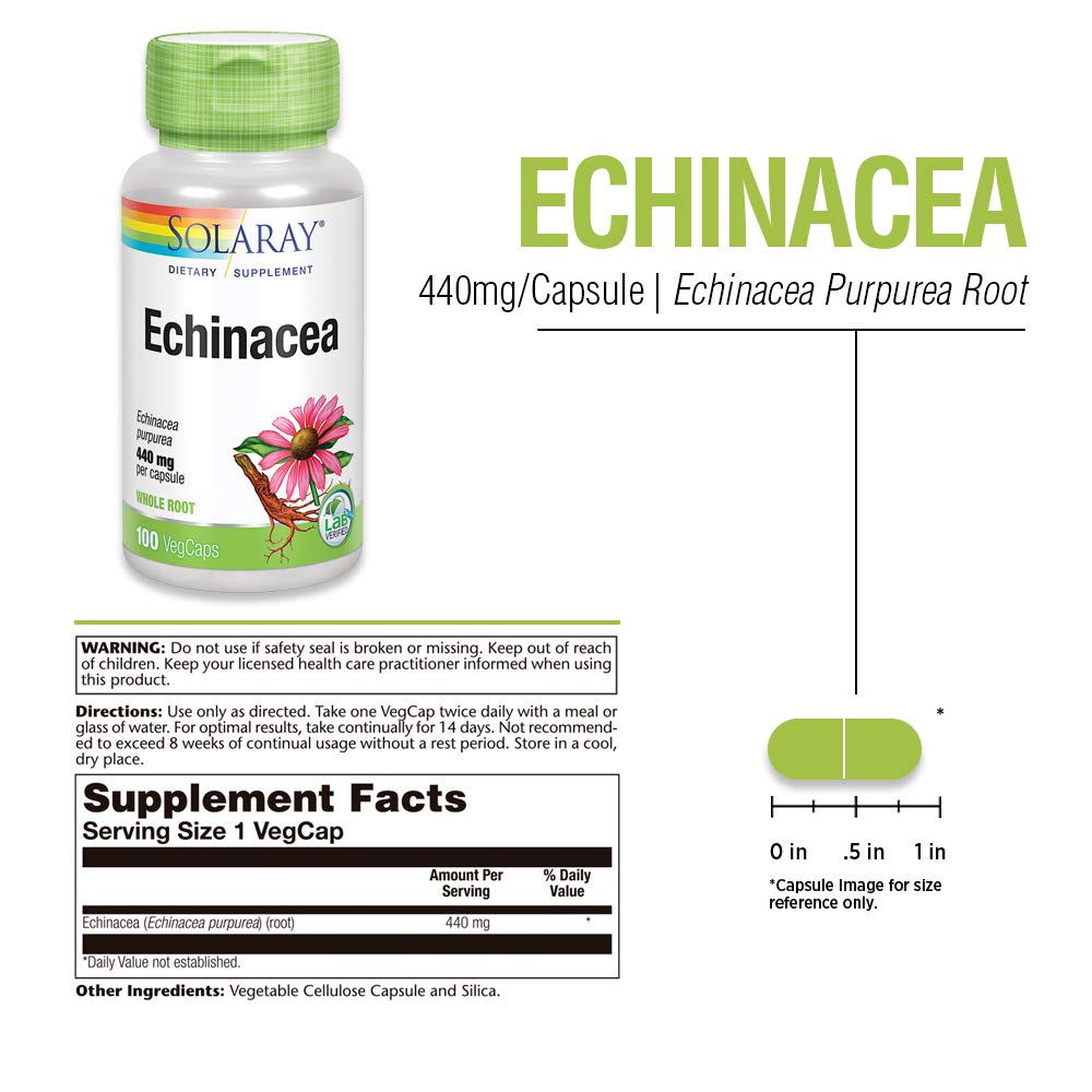 Solaray Echinacea Purpurea Root 440 mg Capsule, 100 Capsules
