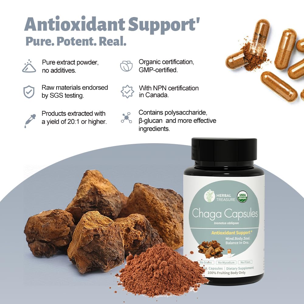 WL Herbal Treasure Chaga Mushrooms Powder Capsules 90 Count