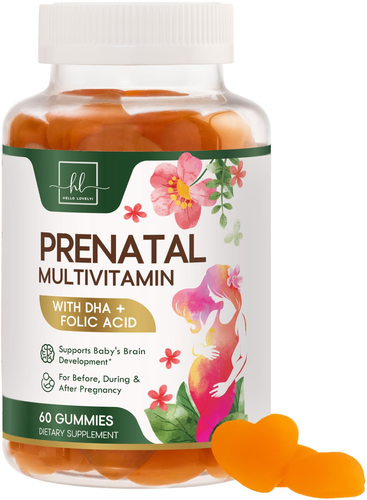 Hello Lovely! Prenatal Vitamins for Women – Complete Pregnancy Multivitamin with Folic Acid, Omega-3 DHA, Choline, Vitamin D – Essential Support for Mom & Baby Brain Development – Tasty Orange Flavor, 60 Gummies
