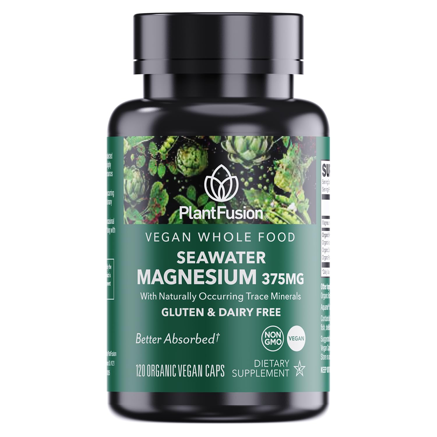 PlantFusion Vegan Magnesium Complex 375mg from Sea Water Capsules, 120 Count