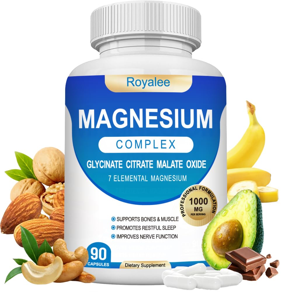 Royalee Magnesium Complex Supplement 1000mg with 7 Magnesium Forms Including Glycinate, Citrate, Malate, Taurate & Orotate Capsule, 90 Capsules