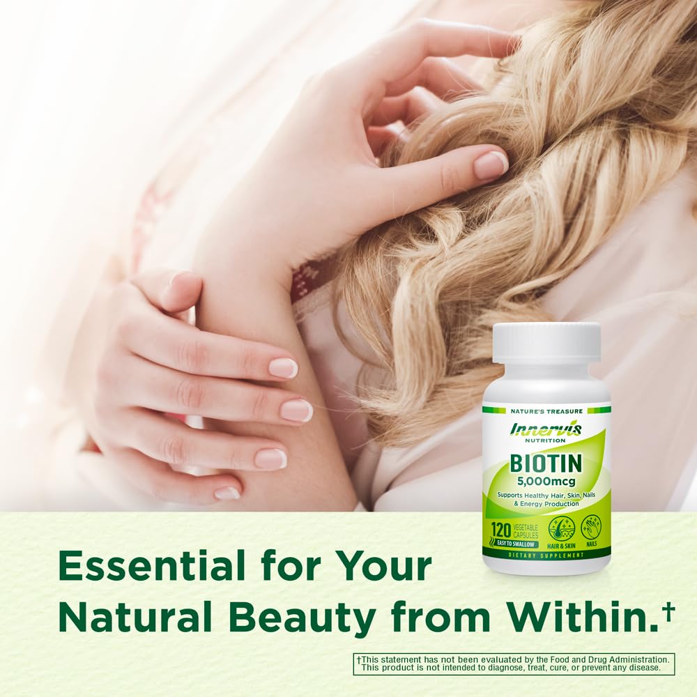 INNERVISNUTRITION Biotin 5000mcg Veggie Capsules, 120 Count