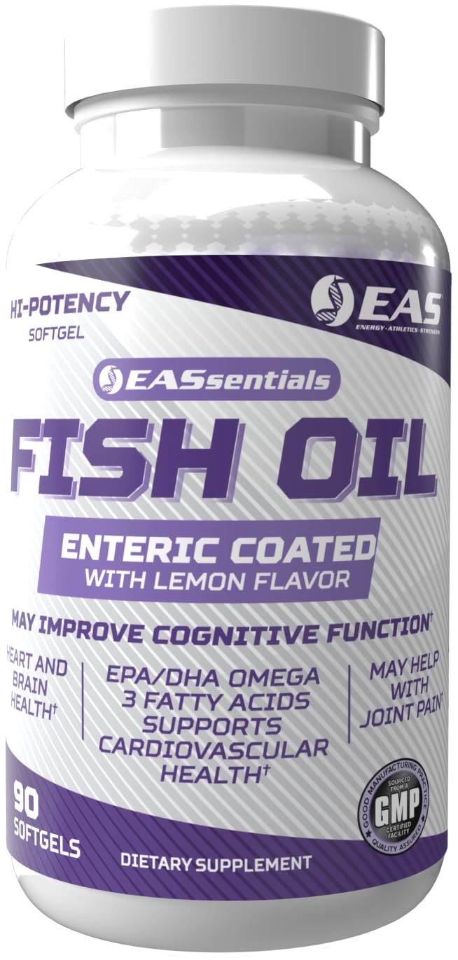 Experimental and Applied Sciences High Potency Fish Oil EPA + DHA Omega-3s Fatty Acids for Heart & Brain Health Enteric Coated with Lemon Flavor 90 Softgels