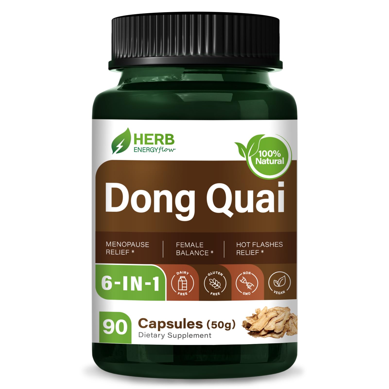 HERBENERGYflow Dong Quai Supplement for Women's Health & Menopause Relief Capsule, 90 Count