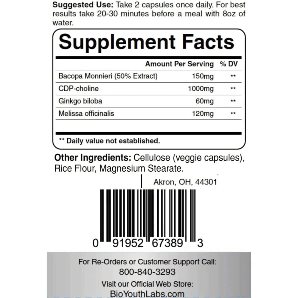 BioYouth Brain Health Supplements Capsules, 180 Count