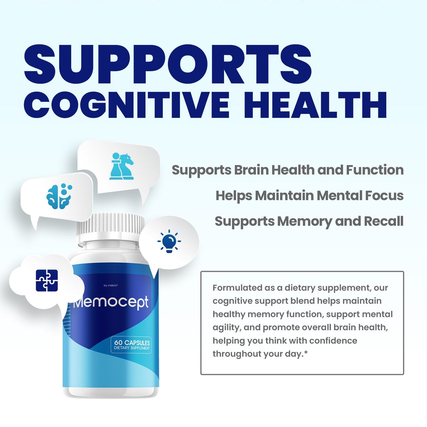 Indelo Memocept – Advanced Supplement Formula for Brain Memory Health Support Capsules, 60 Capsules