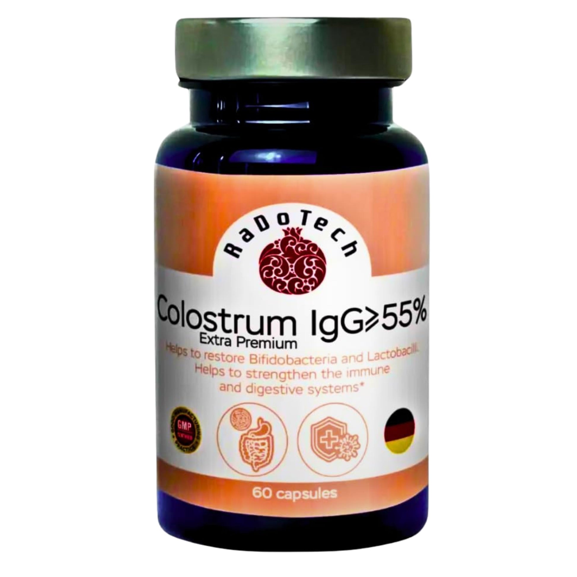 RaDoTech Colostrum IgG≥55% Extra Premium 500 mg Per Capsule, 60 Capsules