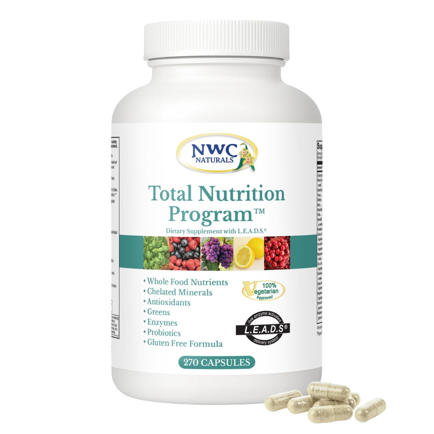 NWC Naturals Total-Nutrition Program Multivitamin with Enzymes Plus Prebiotics and Probiotics, Complete Care for Men and Women, Vegetarian Natural Whole Food Vitamins, 270 Capsules