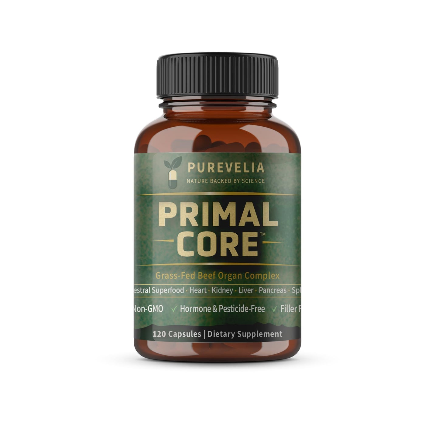 Purevelia Primal Core Grass-Fed Beef Organ Complex Capsules, 120 Count