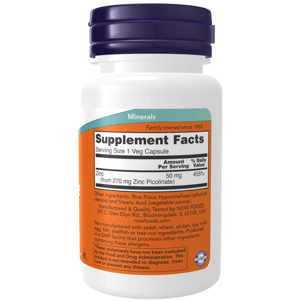 NOW Foods Zinc Picolinate 50mg Capsules 180 Capsules