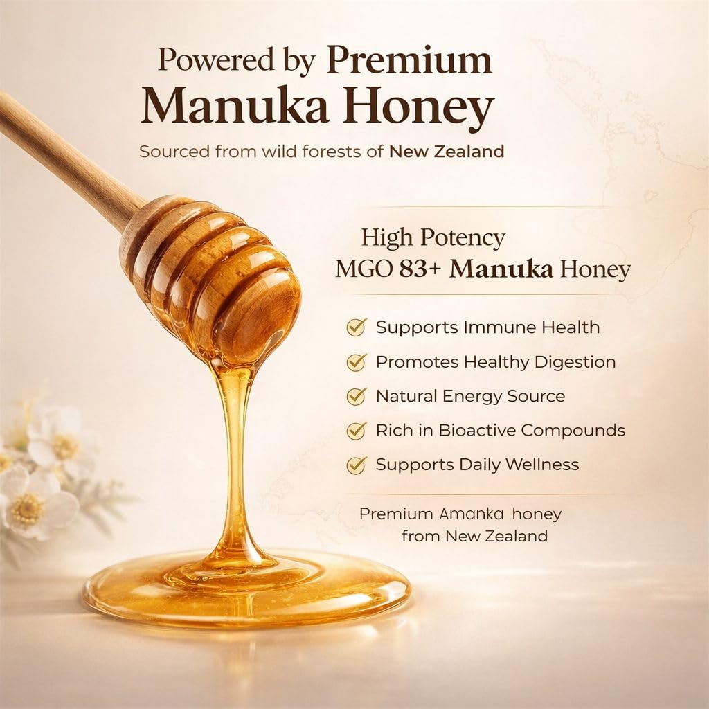 HoneyGummies New-Zealand Manuka Honey MGO 83+ Shilajit, Ashwagandha & Sea Moss Blood Flow, Stamina & Male Vitality Support – Sugar Free, Non-GMO, Made in USA Gummy 1