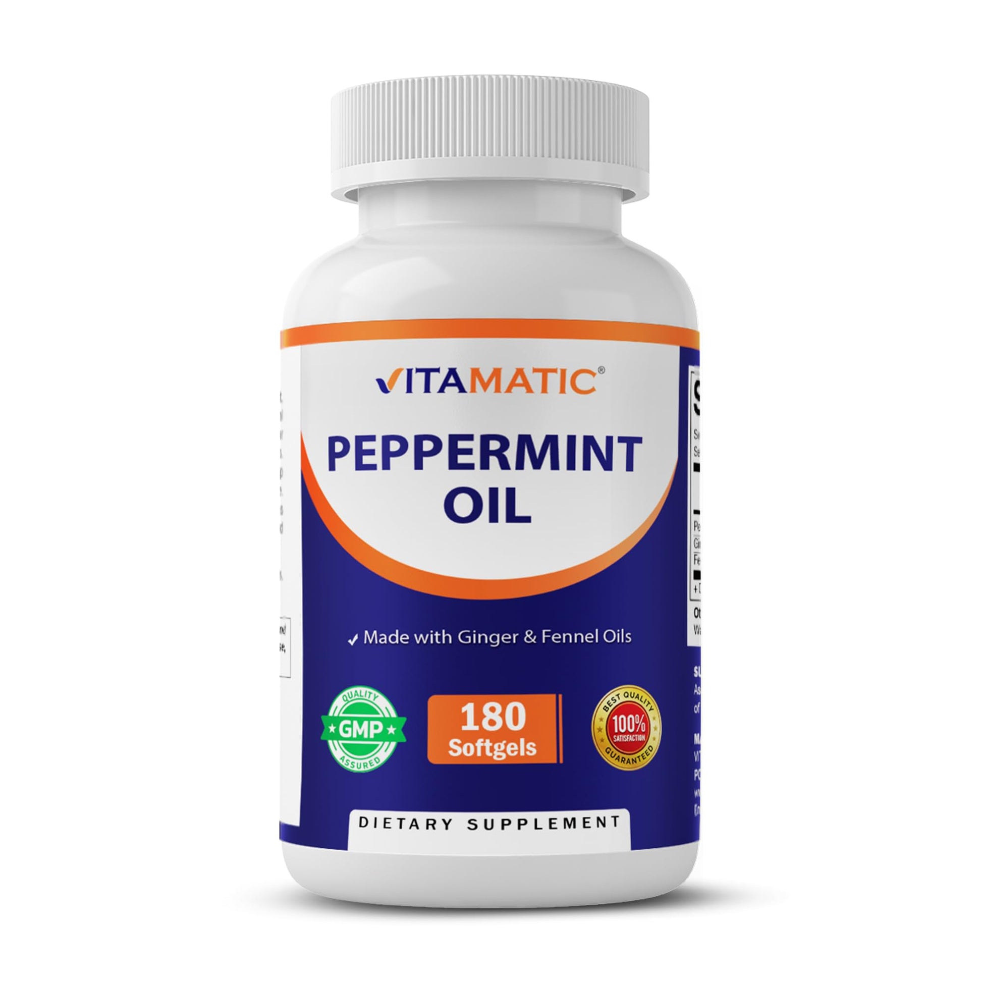 Vitamatic Peppermint Oil Gel with Ginger & Fennel Oils Softgels, 180