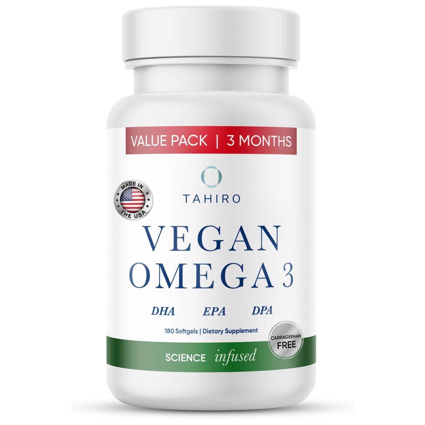 TAHIRO Vegan Omega-3 Softgels - Plant-Based with DPA, DHA & EPA, Prenatal & Joint Support, 180 Count