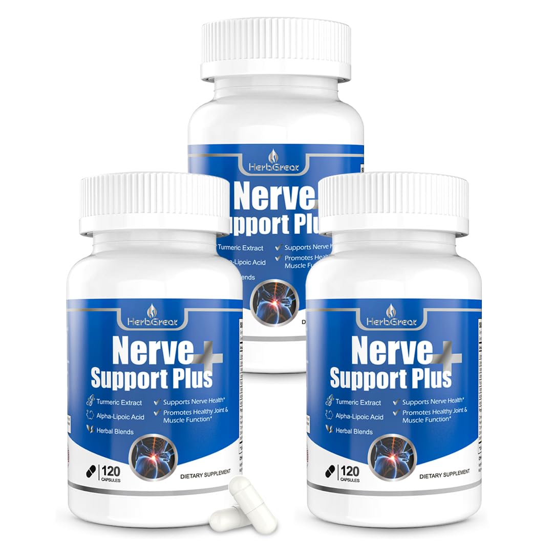 HerbGreat Nerve Support Plus Alpha-Lipoic Acid, Turmeric Extract, B12, Vitamins and Herbal Blend, 360 Capsules