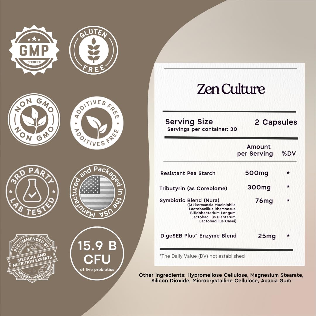 Zen Principle Zenculture 4-in-1 Synbiotic Supplement with CoreBiome Capsule, 120 Capsules