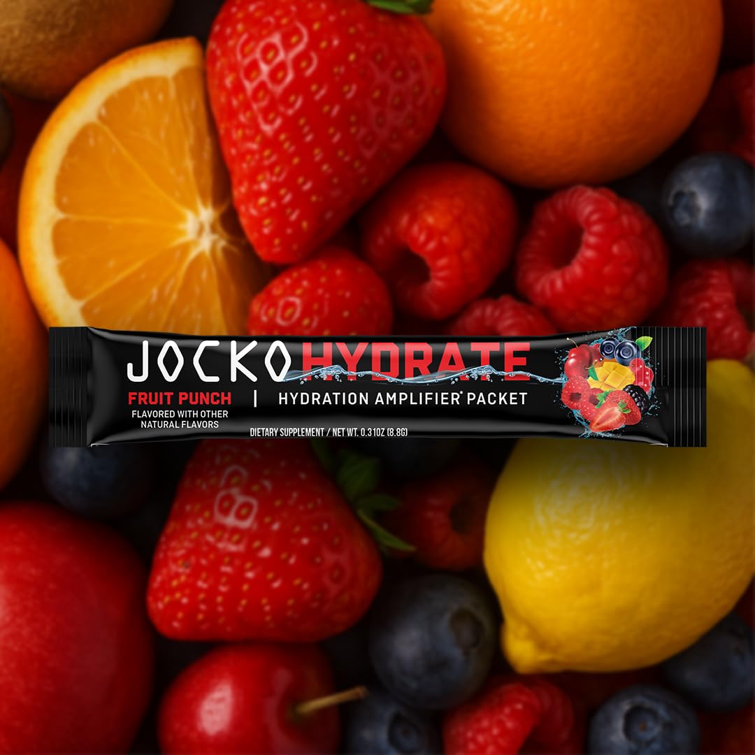 Jocko Fuel Hydrate Electrolytes Powder Packets Low Sugar, 16 Packets, Fruit Punch