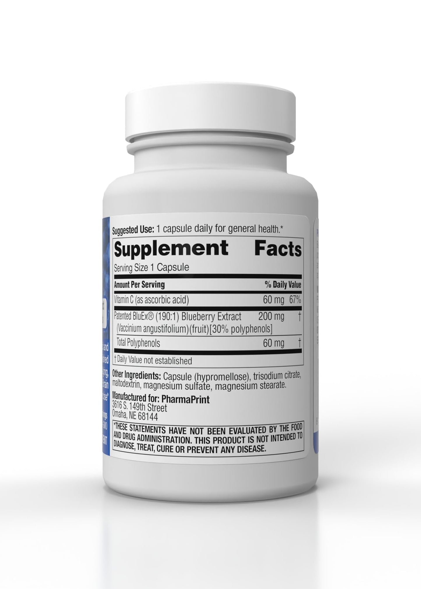 PharmaPrint BlueX Blueberry Dietary Supplement, 30 Capsules