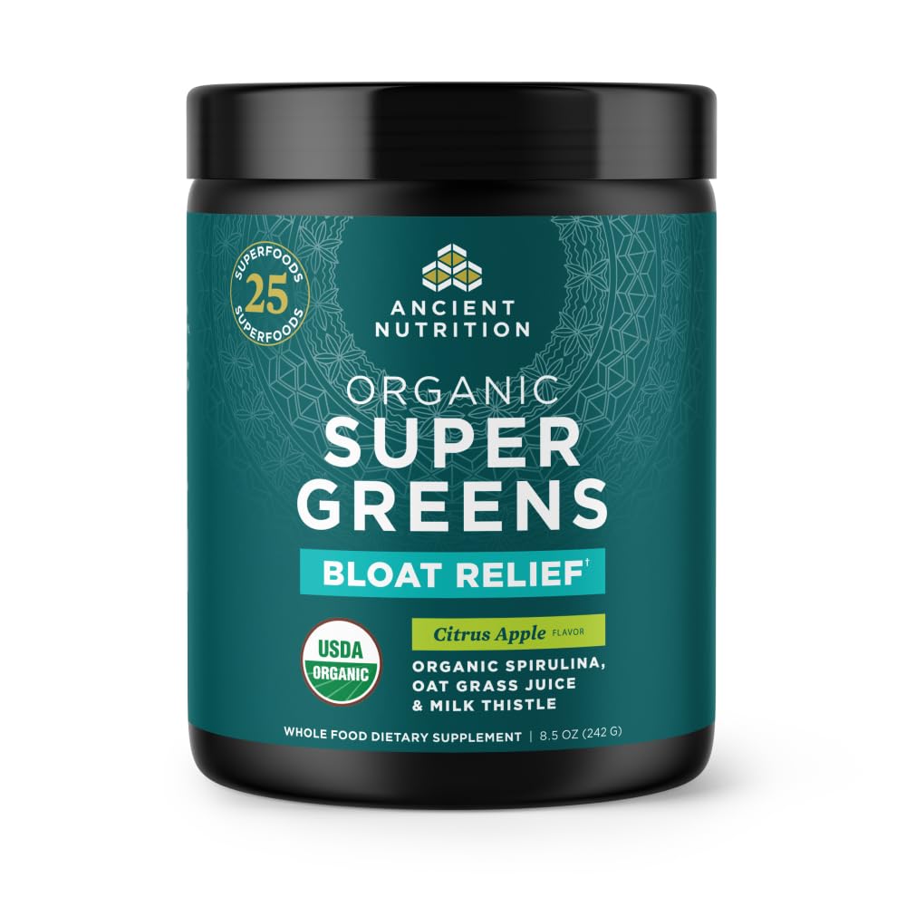 Ancient Nutrition Organic SuperGreens Bloat Relief Powder, 8.5 oz