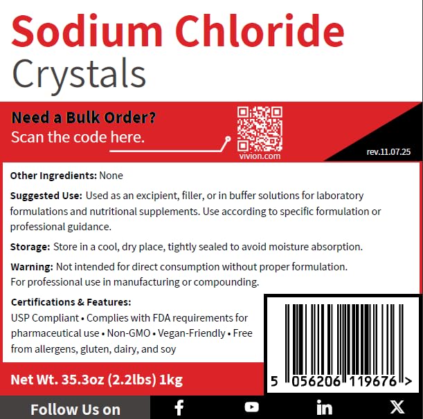 Vivion Sodium Chloride USP Pharmaceutical Grade Powder, 35.27 Ounces