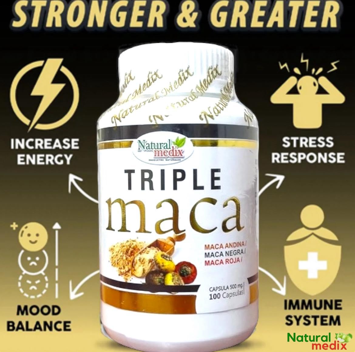 Natural medix Premium Triple Maca Black, Red, and Yellow Maca Capsule, 1 Count