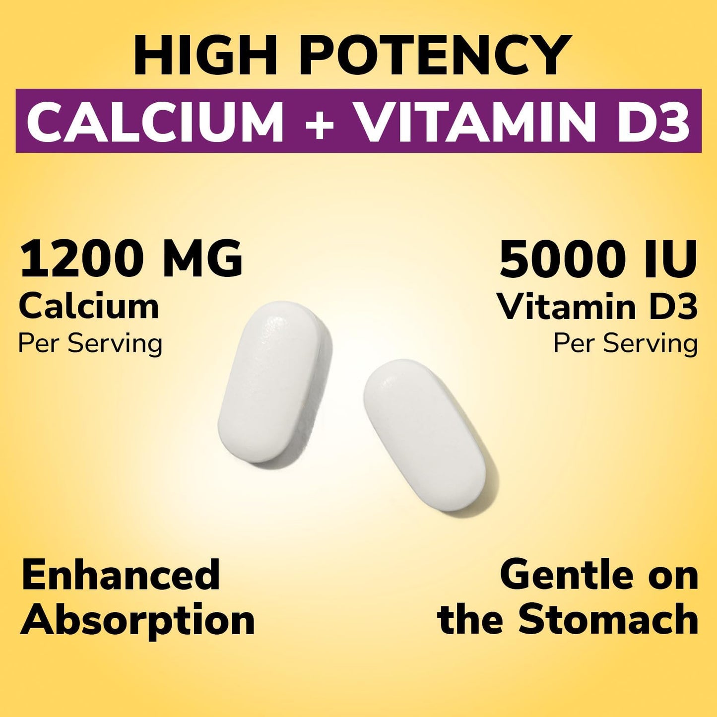 Vitalibre Calcium Supplements for Women, Calcium 1200 mg with Vitamin D3 5000IU, 120 Tablets