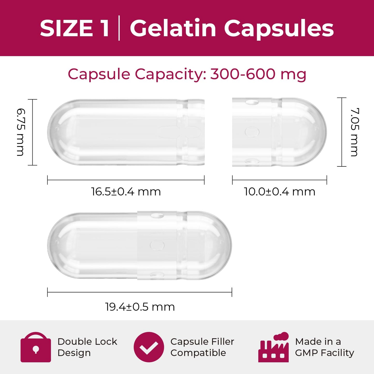 ATLEMISME Empty Gelatin Capsules Size 1 Capsules 100 Count