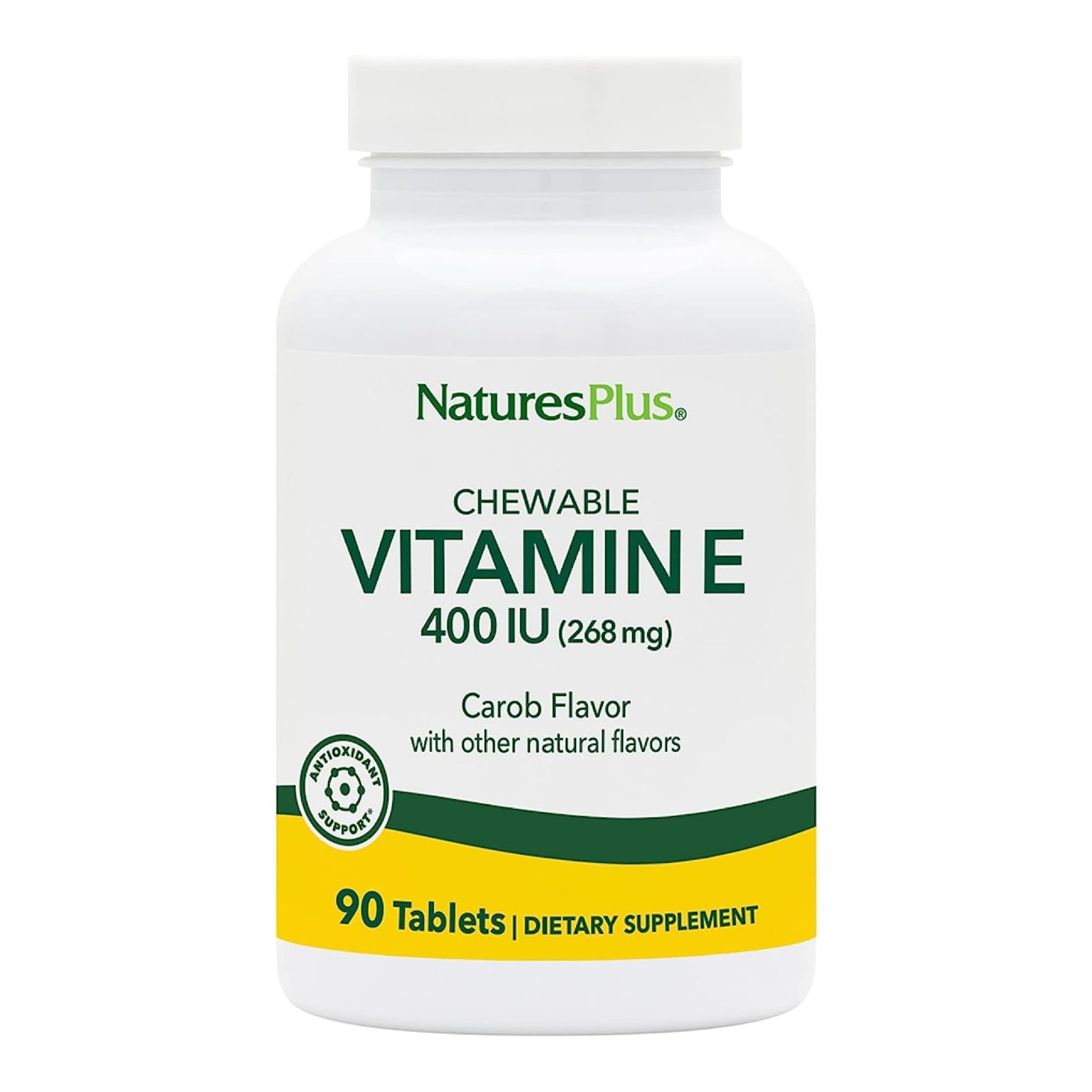 NaturesPlus Vitamin E Natural Carob Flavor Chewable Tablets, 180 Total Servings