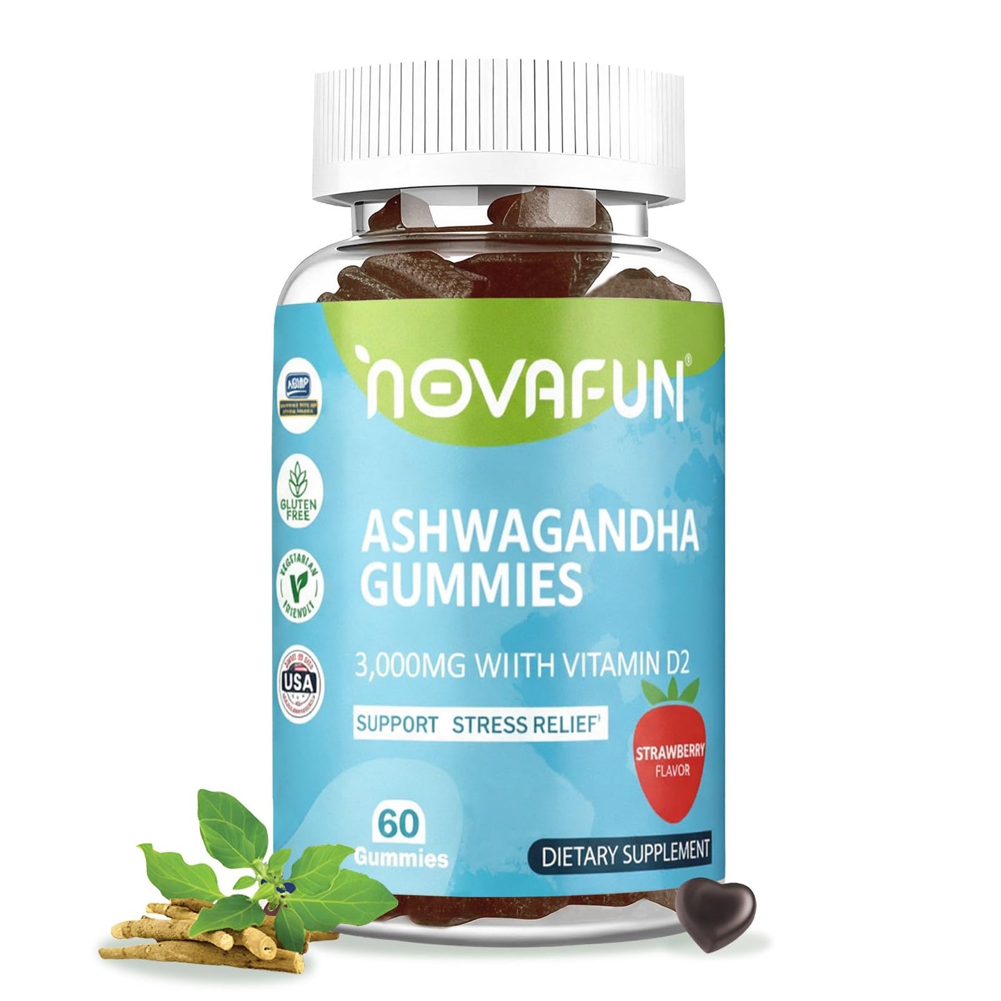 Novafun Ashwagandha Gummies with Vitamin D2, 60 Count