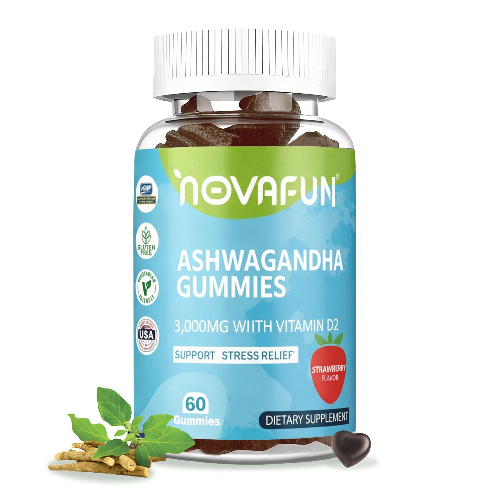 Novafun Ashwagandha Gummies with Vitamin D2, 60 Count