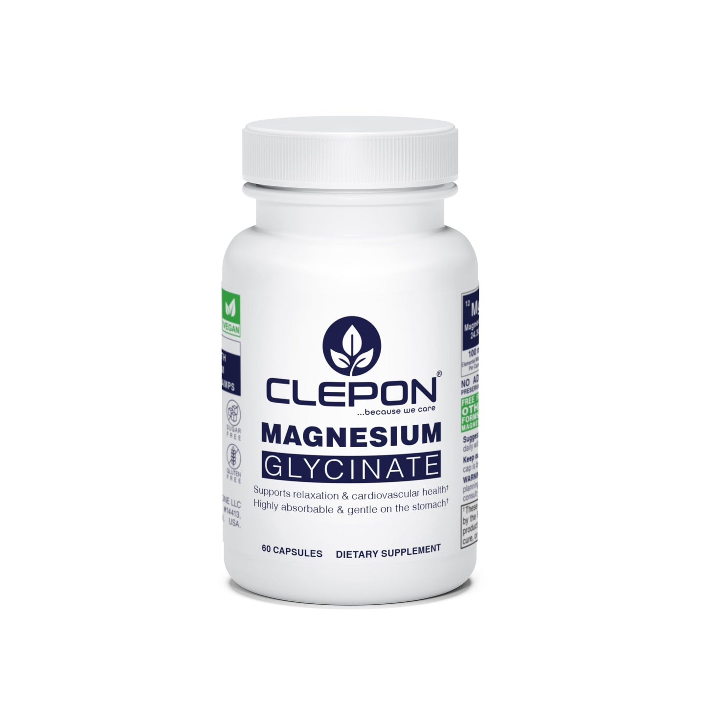 CLEPON Magnesium Glycinate 100mg Elemental Magnesium per Capsule, 60 Capsules