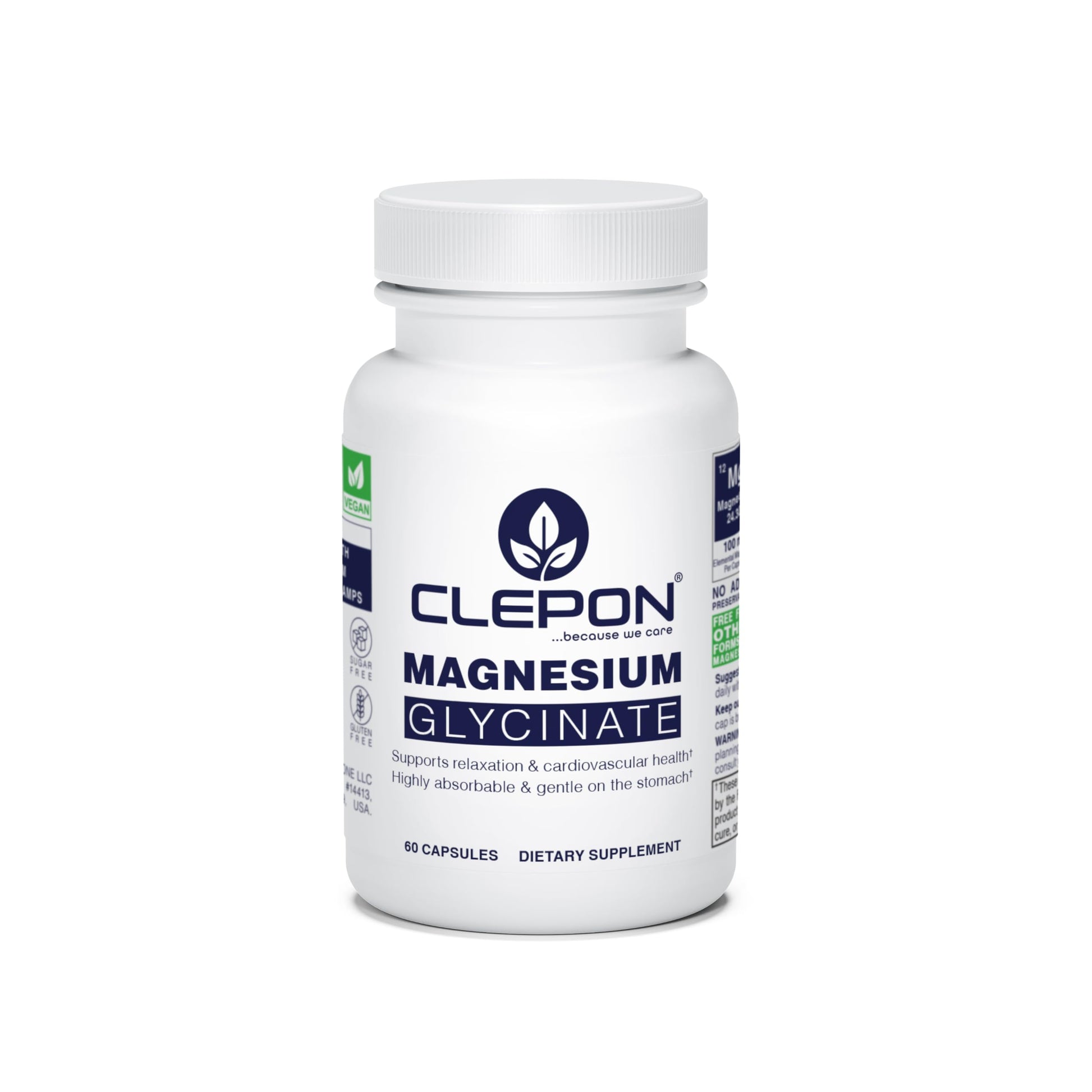 CLEPON Magnesium Glycinate 100mg Elemental Magnesium per Capsule, 60 Capsules