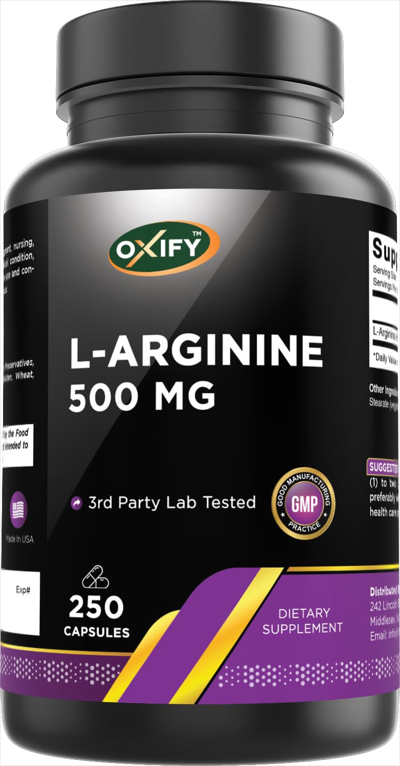 Oxify L-Arginine 500 mg, 250 Capsules