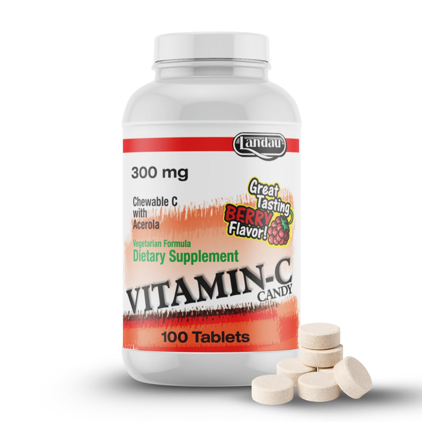 LANDAU Vitamin C 300 mg Tablets Berry Flavor, 100 Count