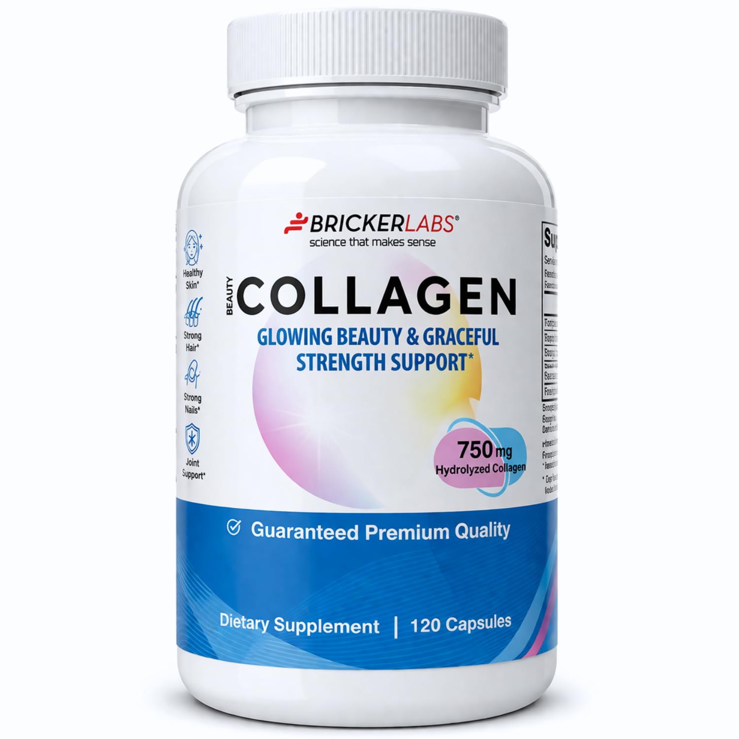 Bricker Labs Collagen for Men & Women - Type I, III Hydrolized Collagen Supplement 750mg Capsule 120 Servings