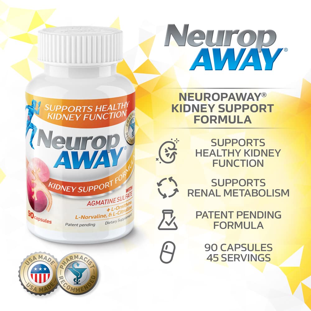 NeuropAWAY Kidney Support Formula Sugar Free with Agmatine Sulfate 500mg L-Novaline 50mg L-Ornithine 150mg L-Citrulline 100mg Capsule, 90 Count