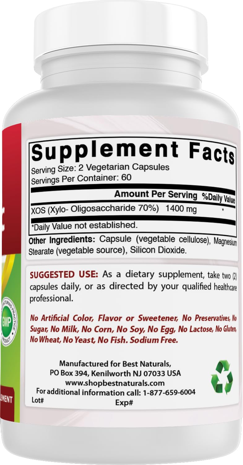 Best Naturals Prebiotics Fiber XOS (Xylo Oligosaccharide) 1400mg Serving Veg Capsules, 240 Count
