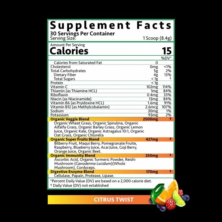 Driven Nutrition B&G Berries & Greens Superfood Powder, 8.47 Ounce