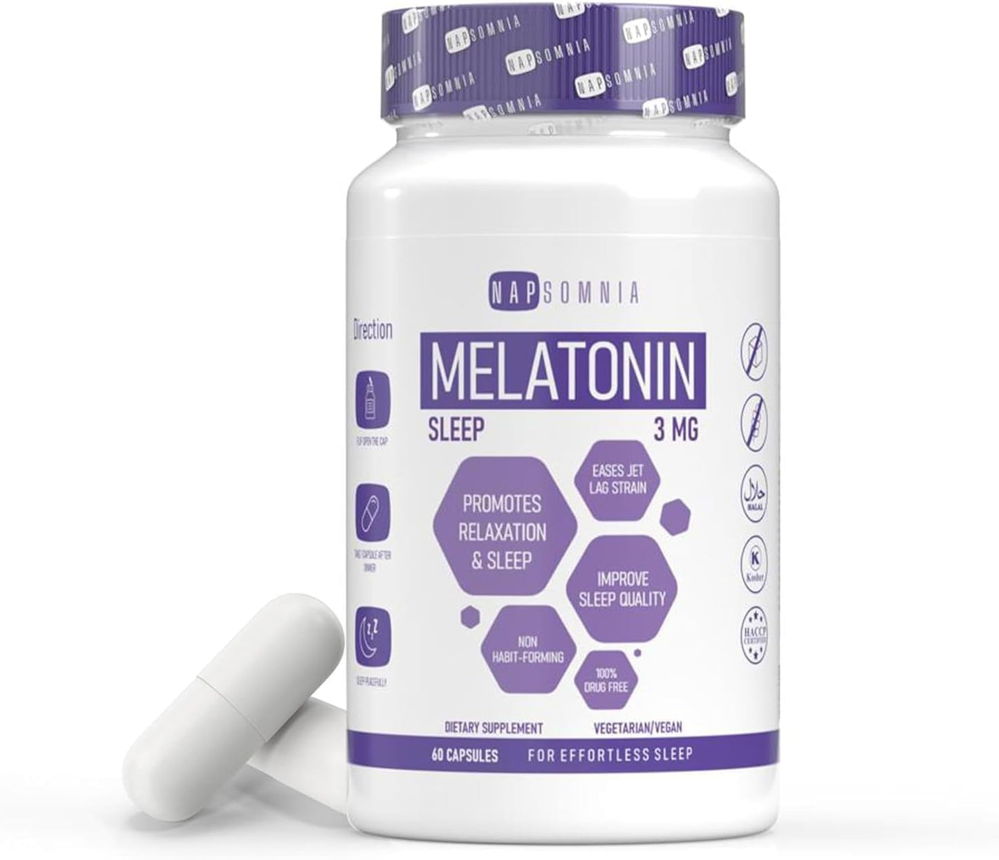 NAPSOMNIA Melatonin 3mg Capsules, 60 Count