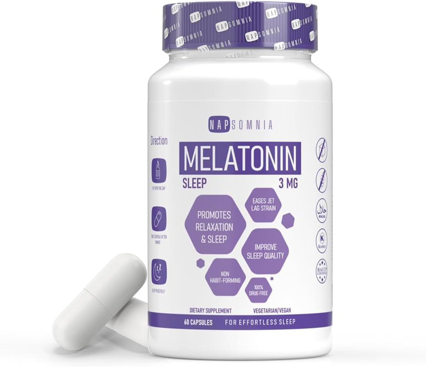 NAPSOMNIA Melatonin 3mg Capsules, 60 Count