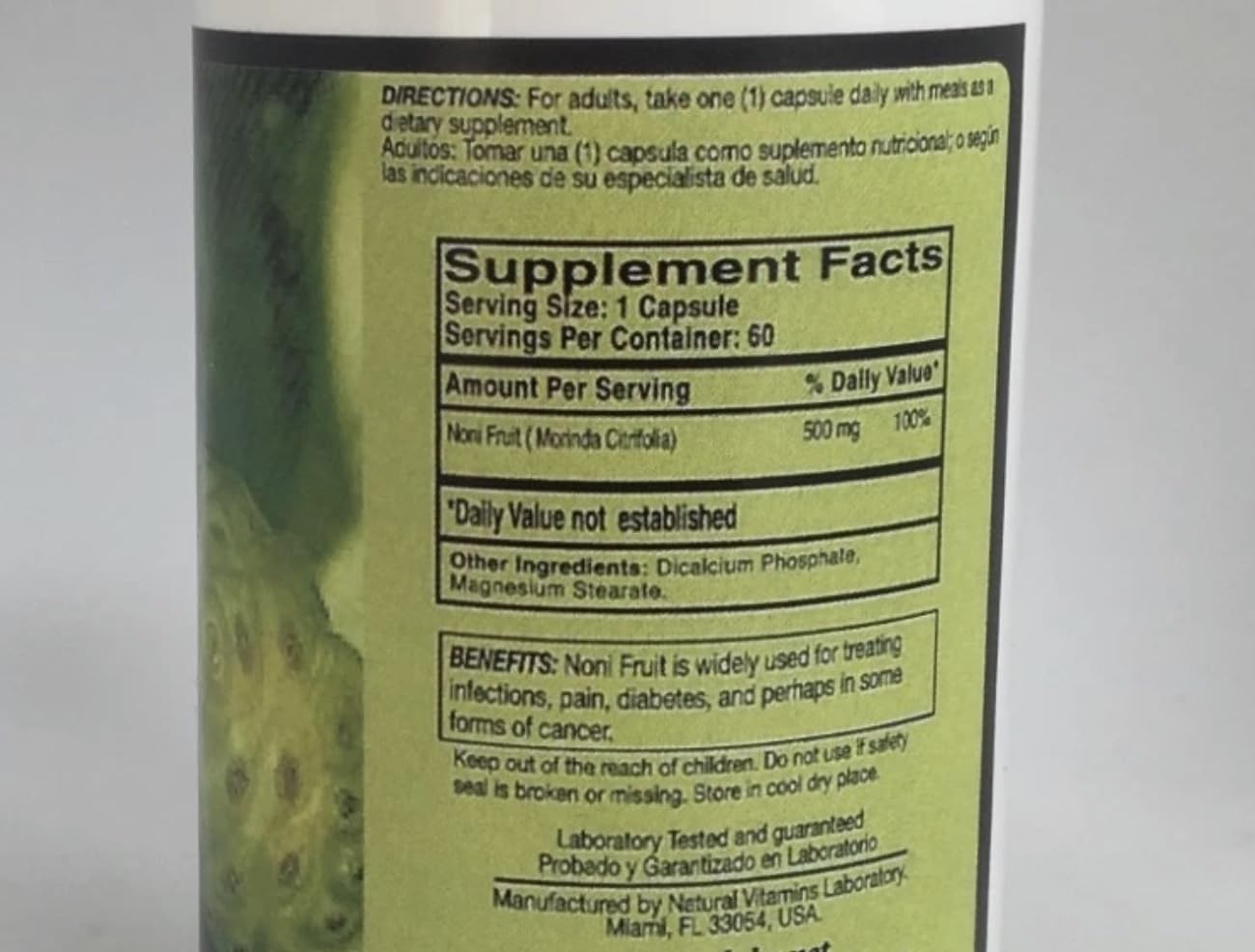 Generic Noni 500mg Capsules, 60 Count