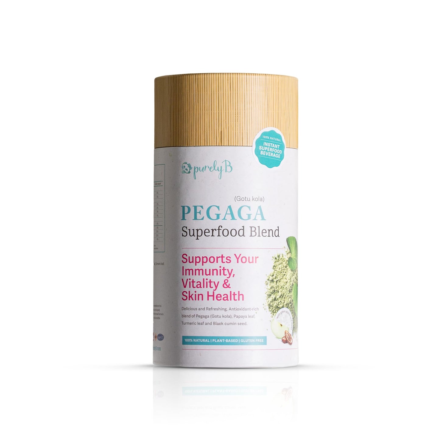 PurelyB Pegaga (Gotu Kola) Herbal Superfood Blend Green Apples & Dates Powder, 60 Servings