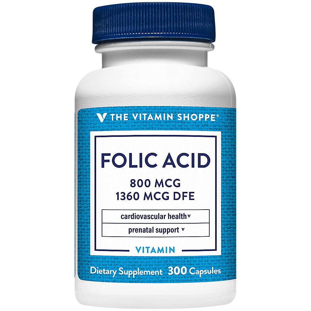 The Vitamin Shoppe Folic Acid 800MCG Capsule 300 Count