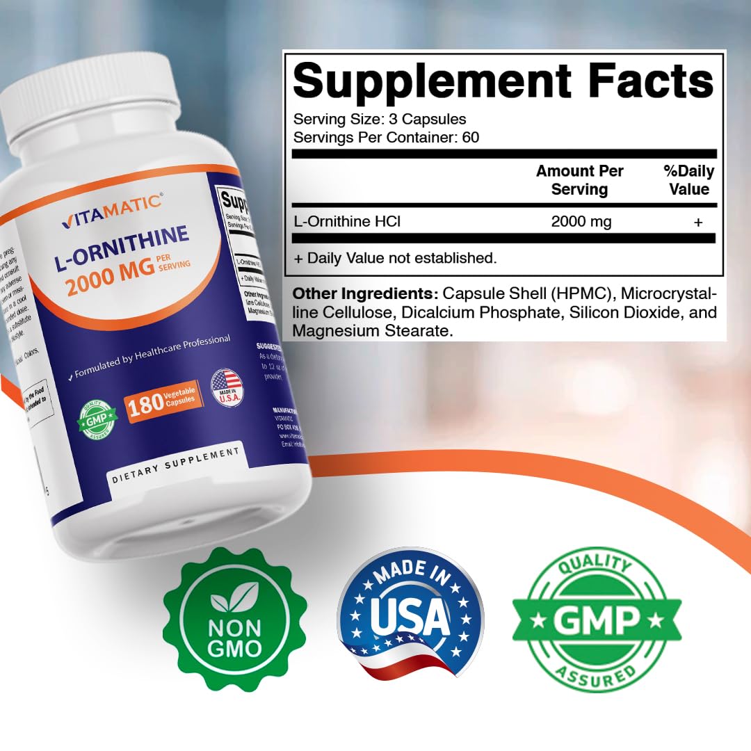 Vitamatic L-Ornithine 2000 mg Per Serving, 180 Capsules