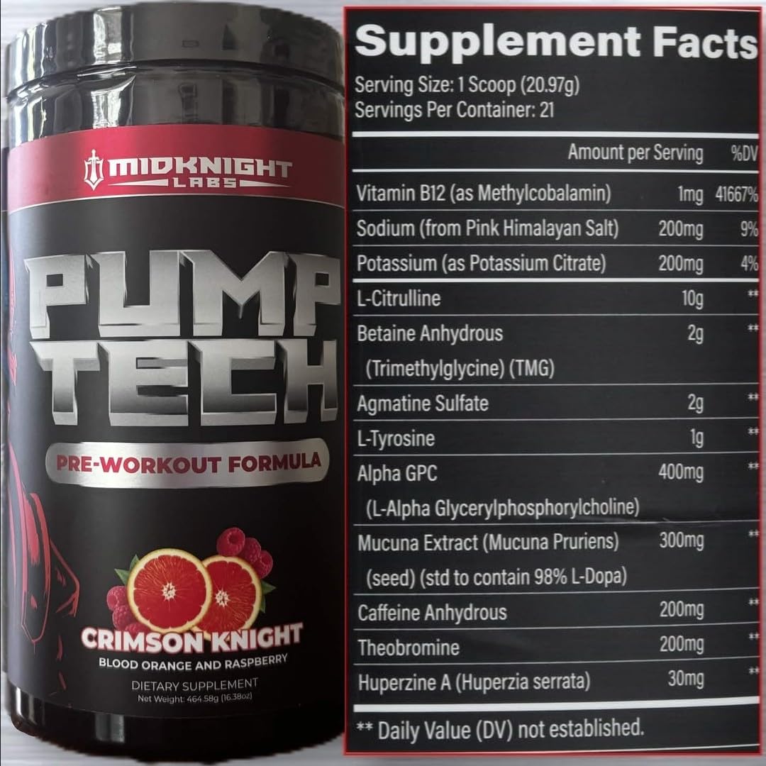 Midknight Labs PumpTech Pre-Workout for Pump and Focus Powder, 16 Servings