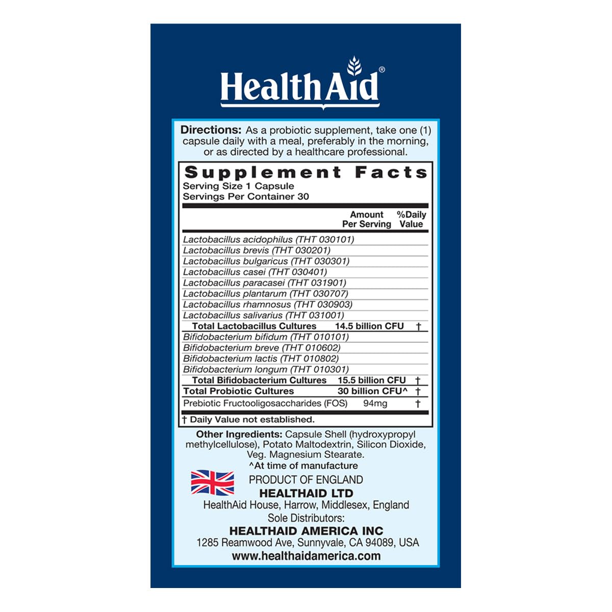 HealthAid SeniorProbio Once-Daily Probiotic with Prebiotic Fiber, 30 Capsules