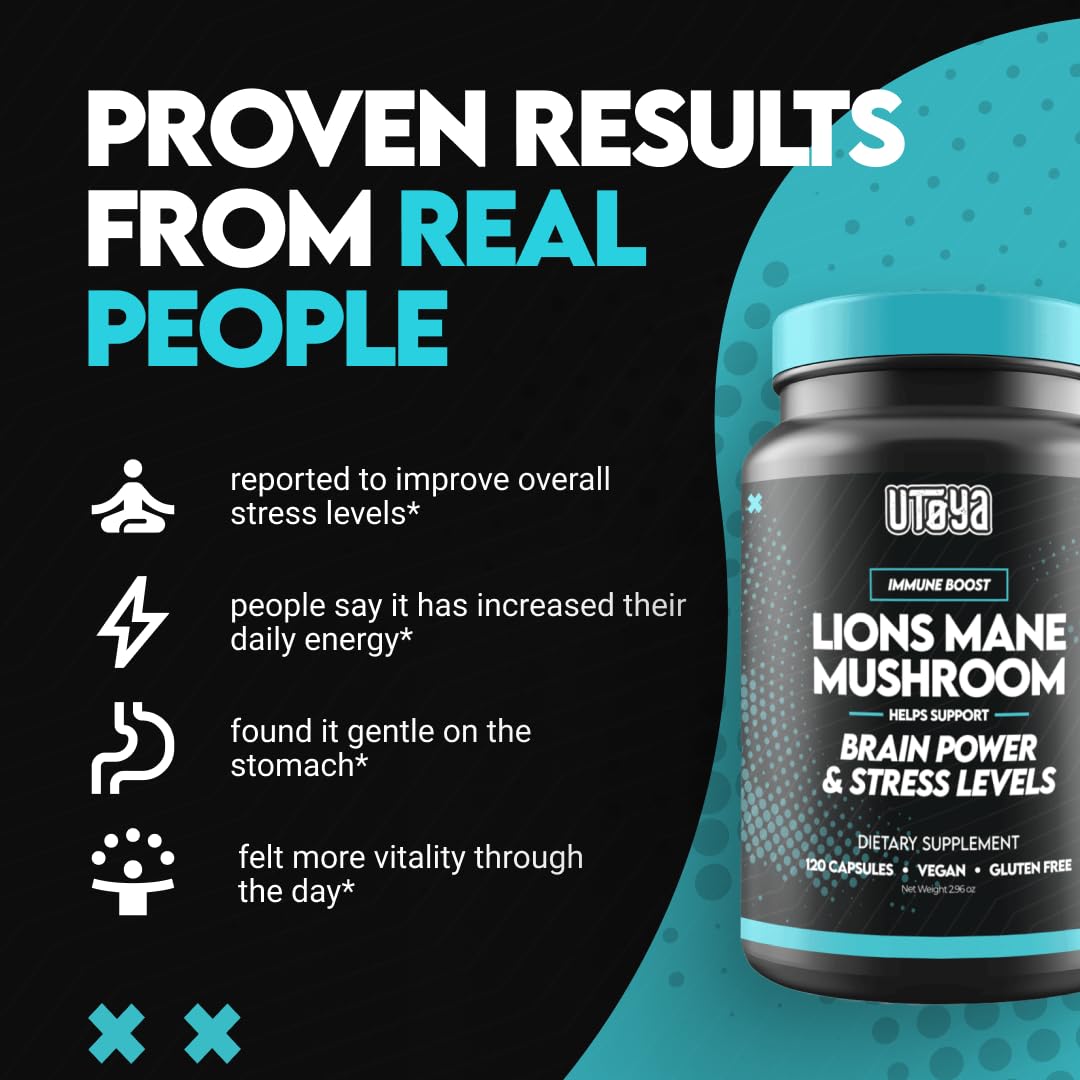 UTOYA Lions Mane Supplement Capsules, 120 Capsules