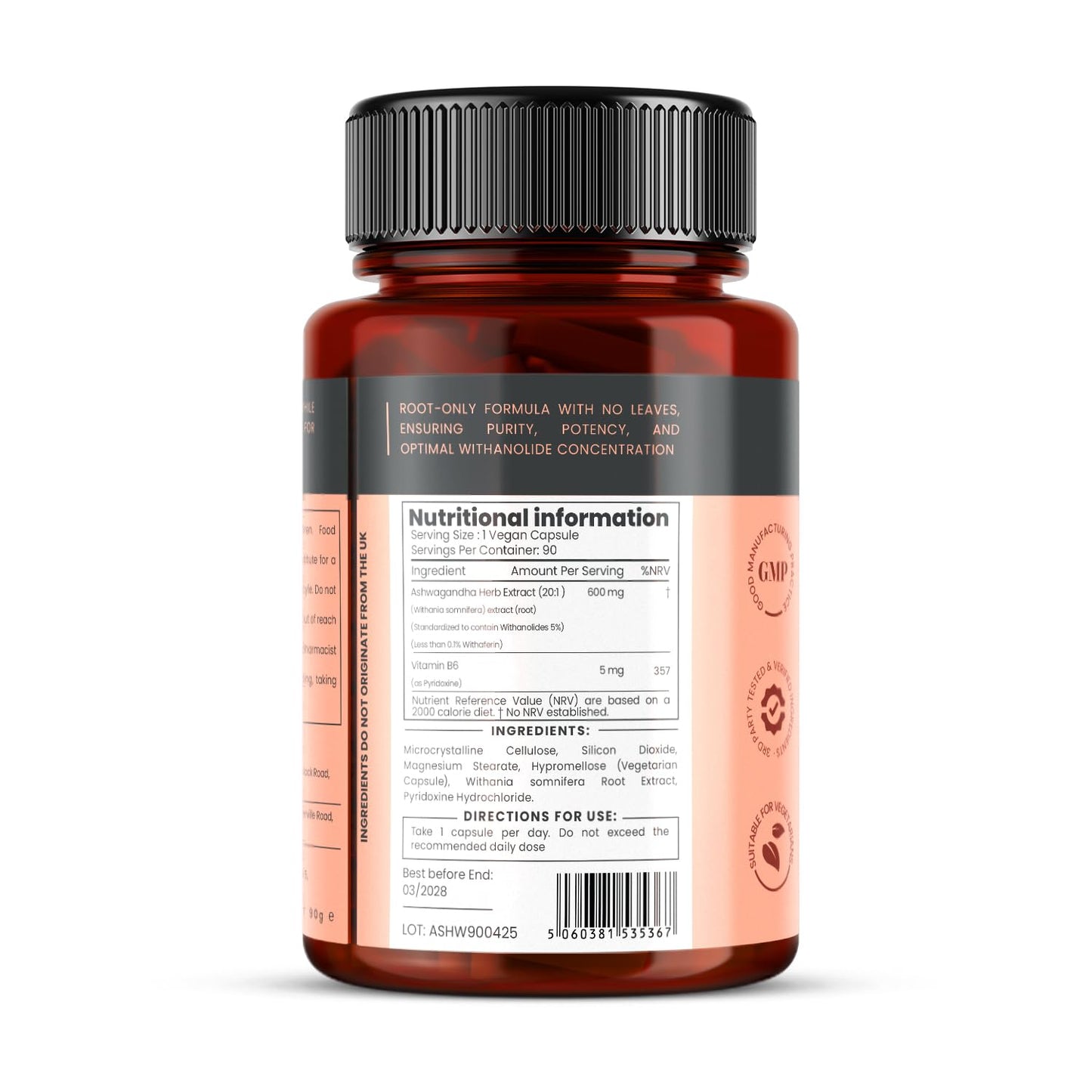 pureclinica ZenVedha Ashwagandha 600mg (20:1 Root Extract) – 180 Tablets