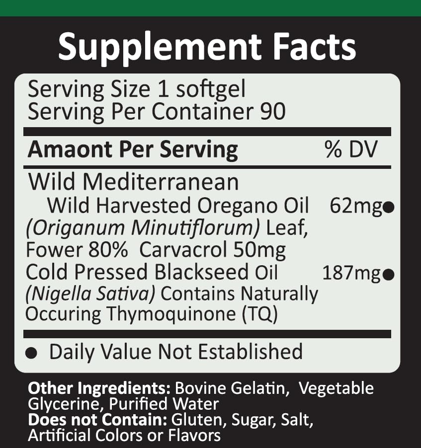 THE OREGANO COMPANY Wild Oil of Oregano with Black Seed Oil Softgels 90 Count